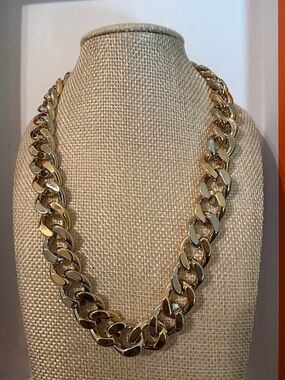 Chunky Two Tone Curb Chain Necklace gold tone and silver tone